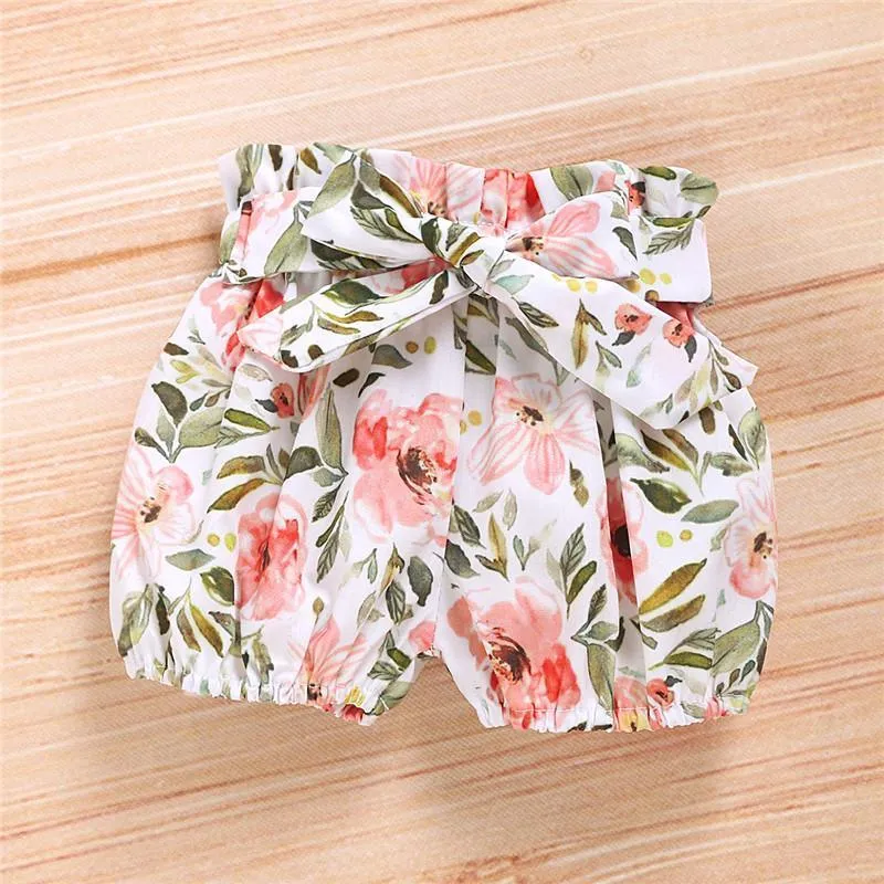 3-piece Solid Ruffle Bodysuit & Floral Printed Shorts & Headband for Baby Clothing Wholesale