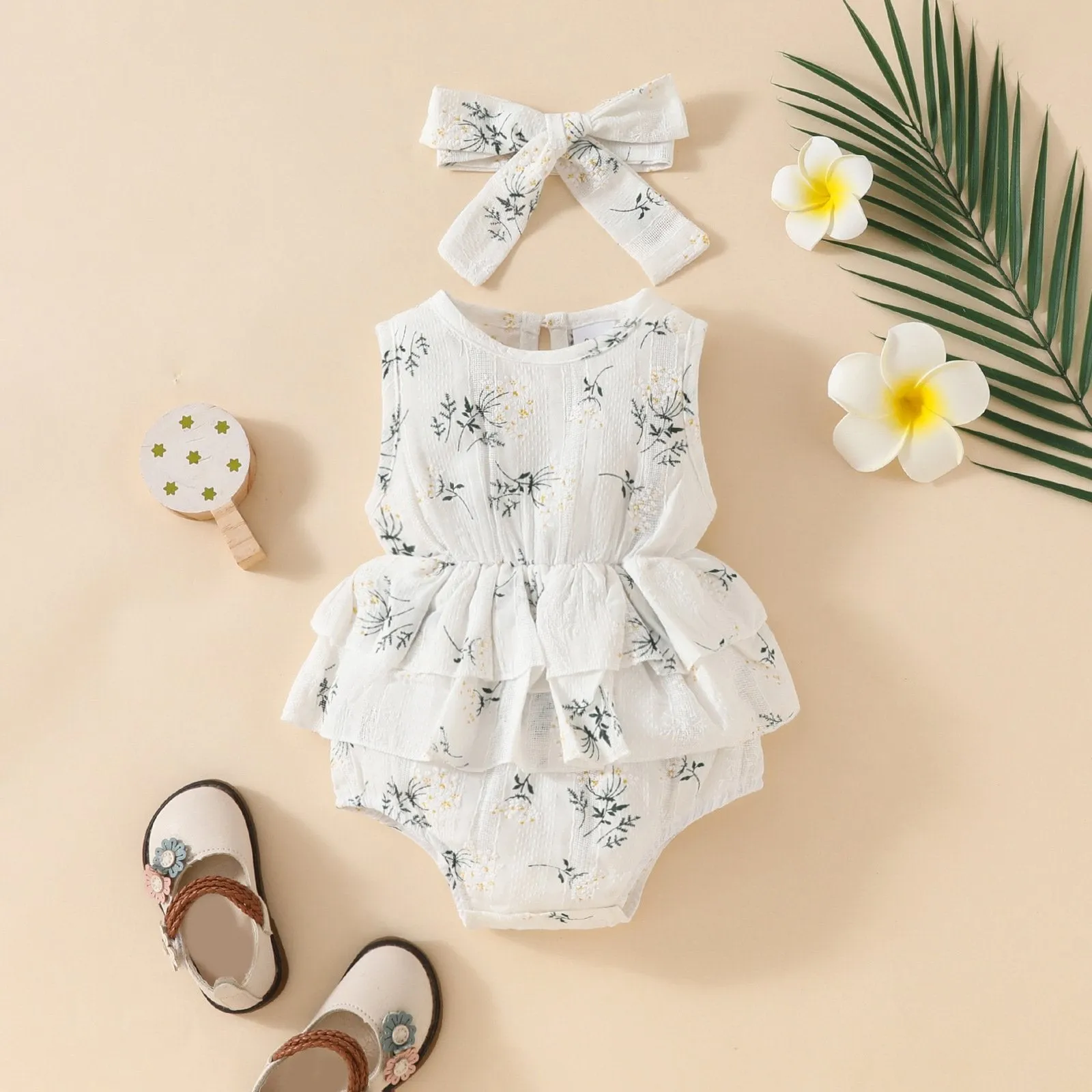 Baby Girls Flower Print Rompers Wholesale 20240408