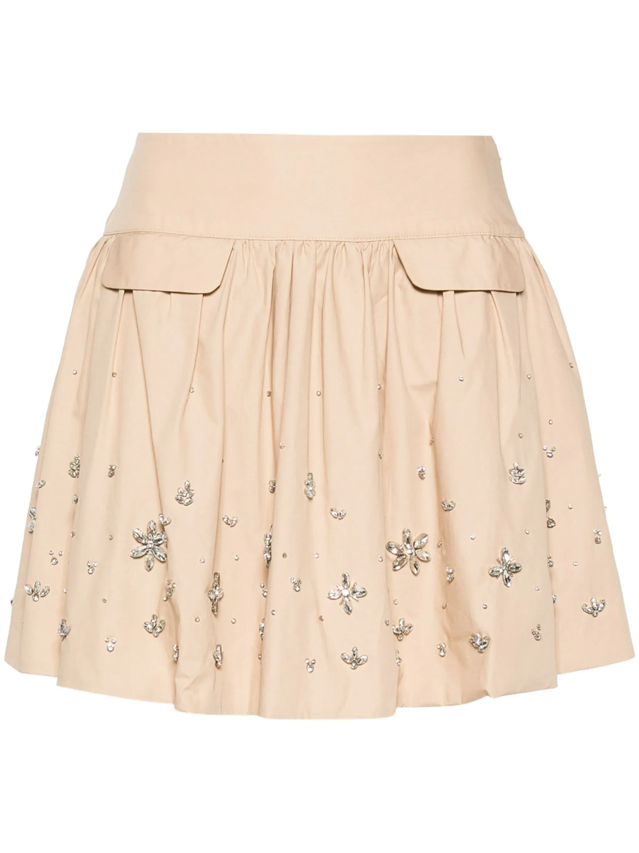 Beige Cotton Embellished Mini Skirt