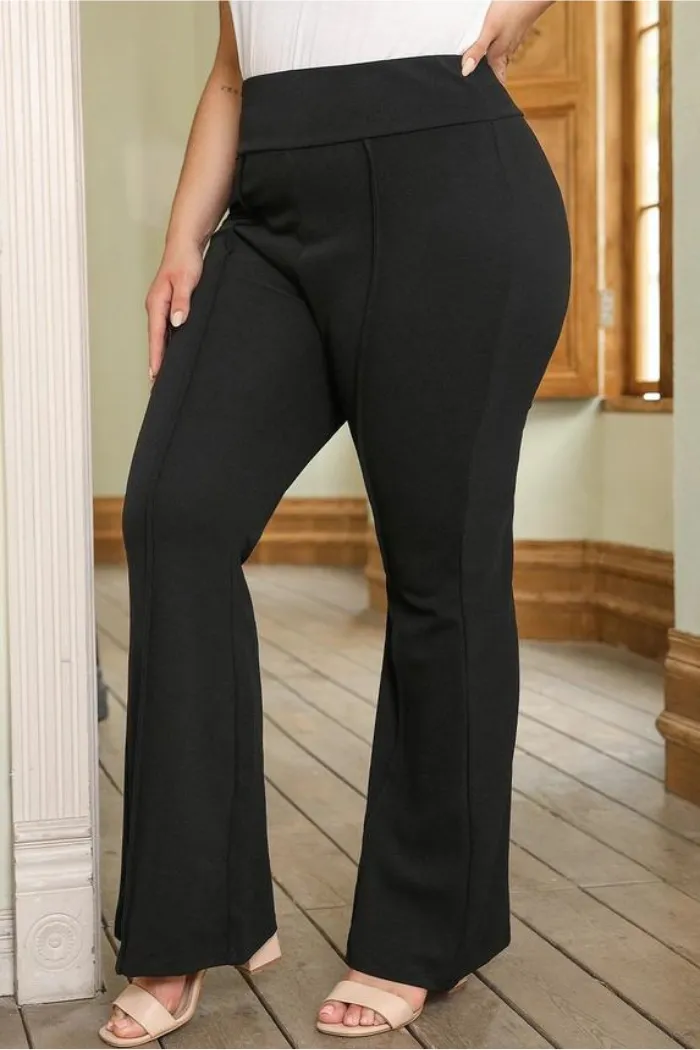 Black Exposed Seam Straight Leg Plus Size Pants