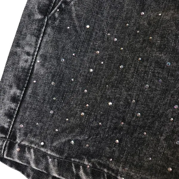 Black Rhinestone Stud Denim Shorts