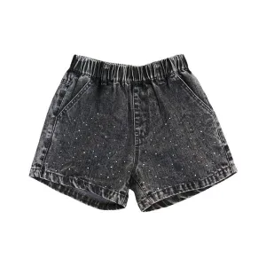 Black Rhinestone Stud Denim Shorts