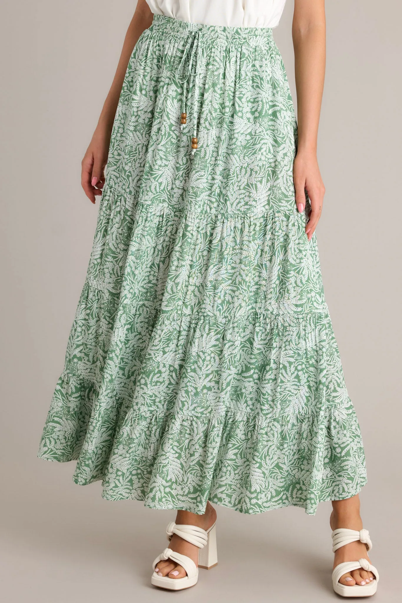 Blissful Moments Light Green Floral Maxi Skirt