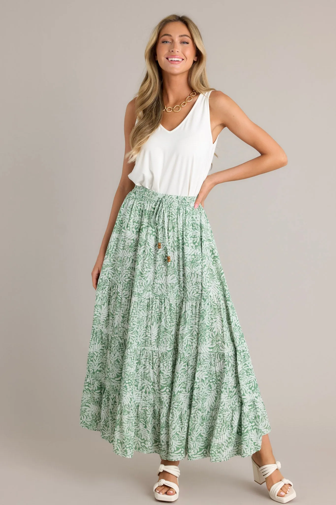 Blissful Moments Light Green Floral Maxi Skirt