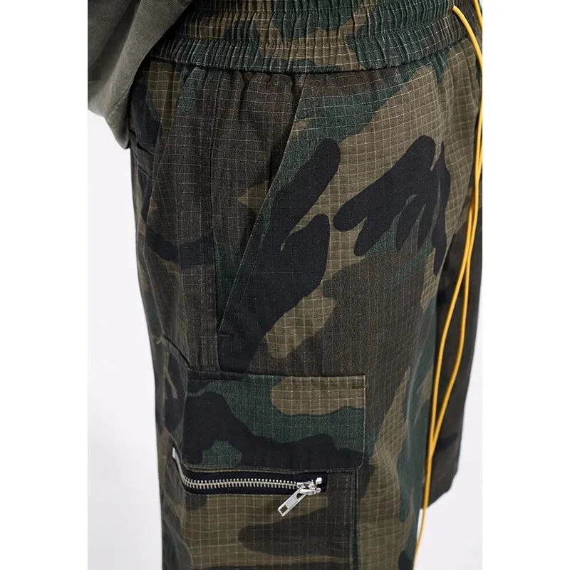 Camouflage Vintage Casual Shorts with Drawstring and Pockets