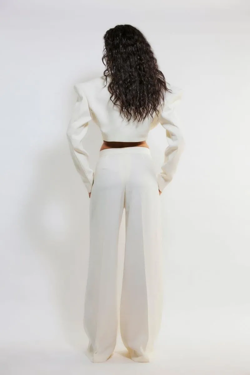 CARRIE OFF WHITE CROPPED BLAZER AND PANTS SET