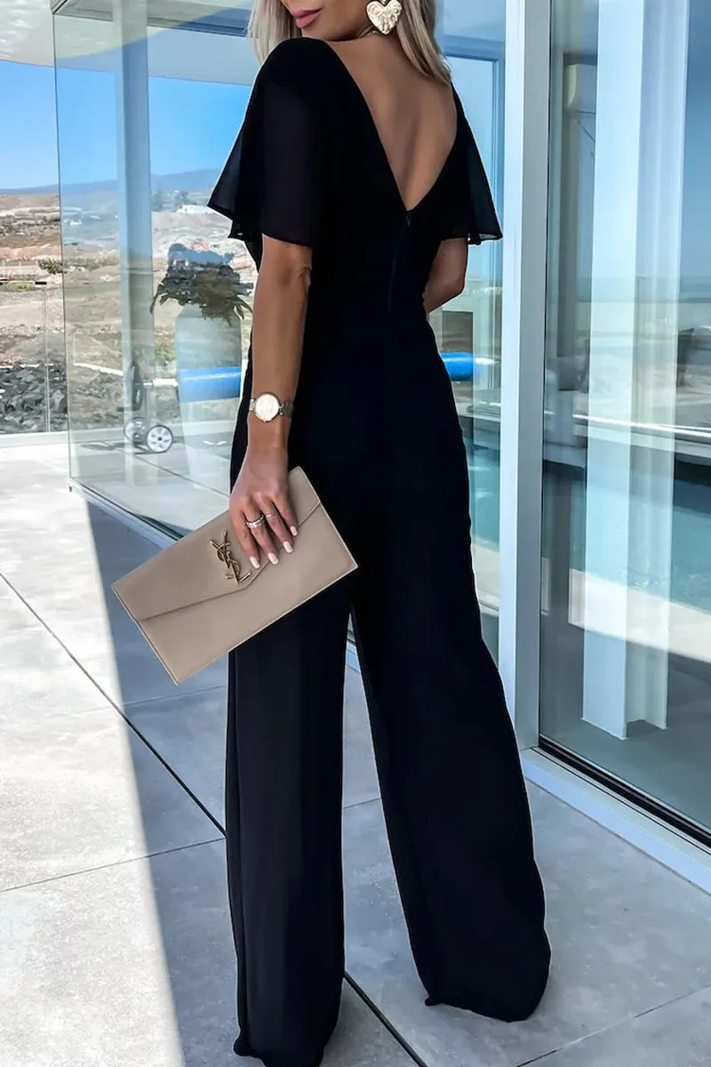 Casual Elegant Solid Solid Color V Neck Regular Jumpsuits