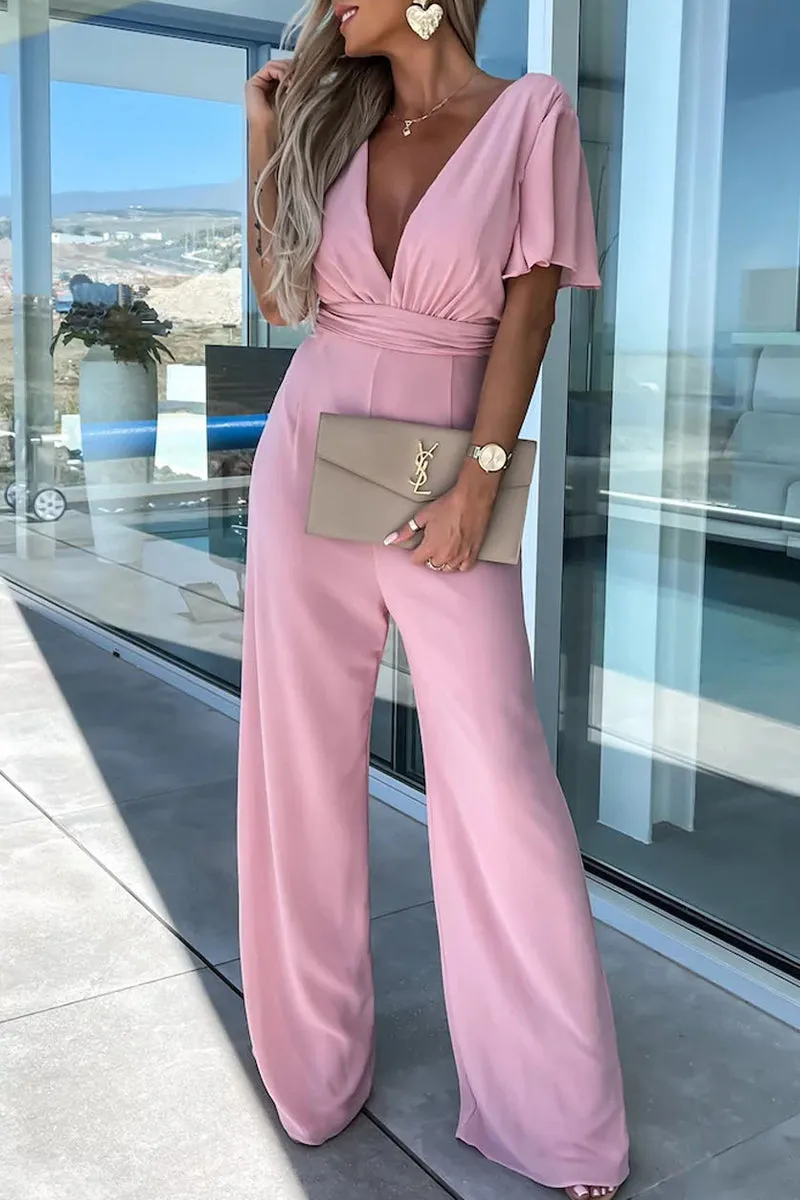 Casual Elegant Solid Solid Color V Neck Regular Jumpsuits