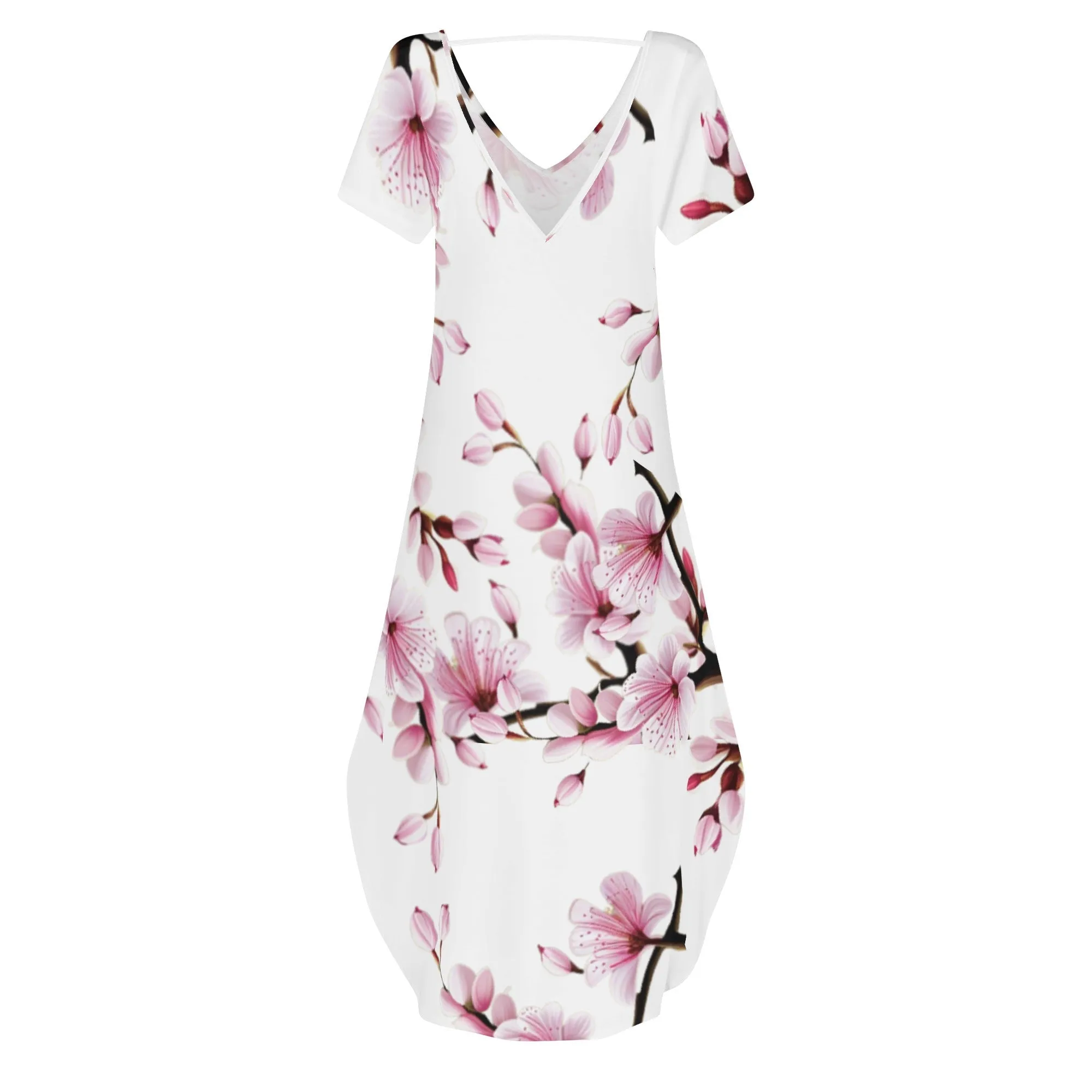 Cherry Blossom Womens Short Sleeve Long Draped Dress