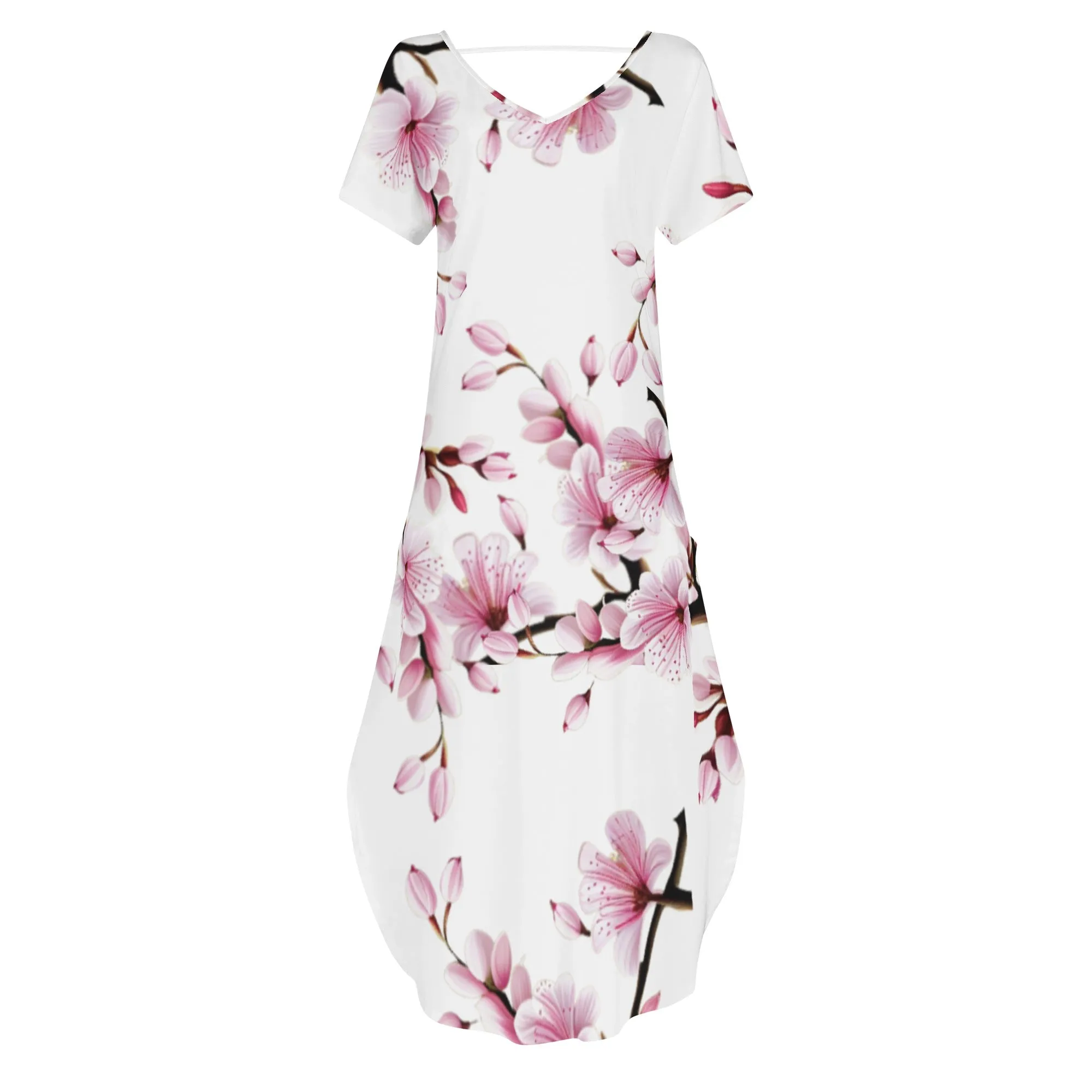 Cherry Blossom Womens Short Sleeve Long Draped Dress