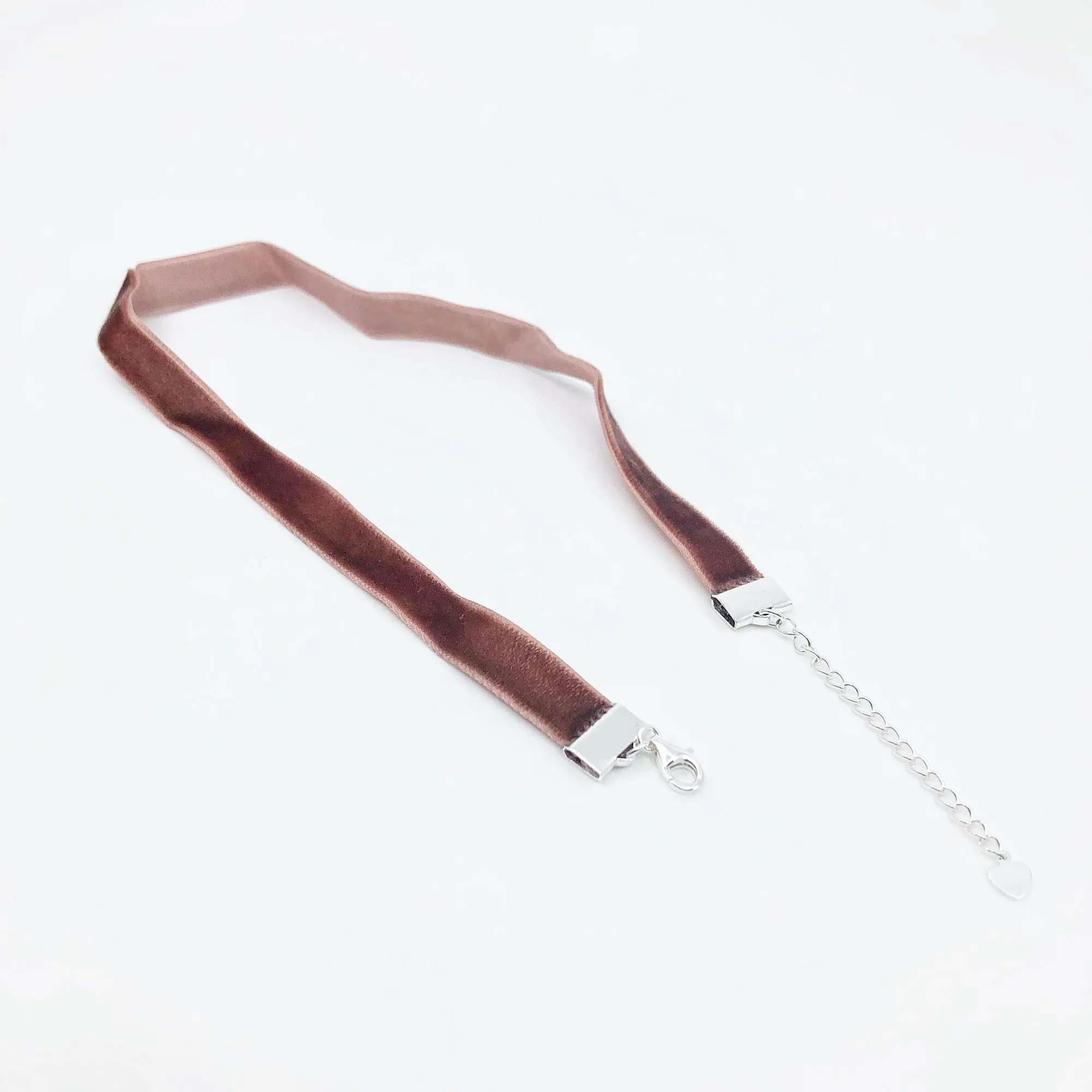 Chocolate Velvet Choker Necklace with Silver Adjustable Chain