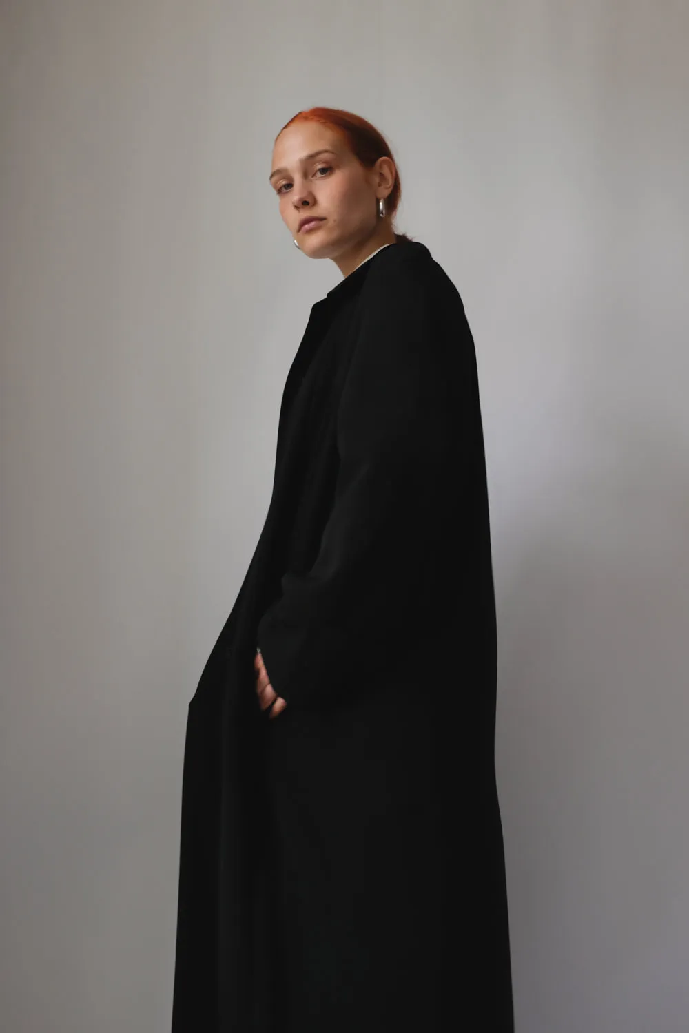 CLEAN BLACK LONG VINTAGE TRENCH COAT