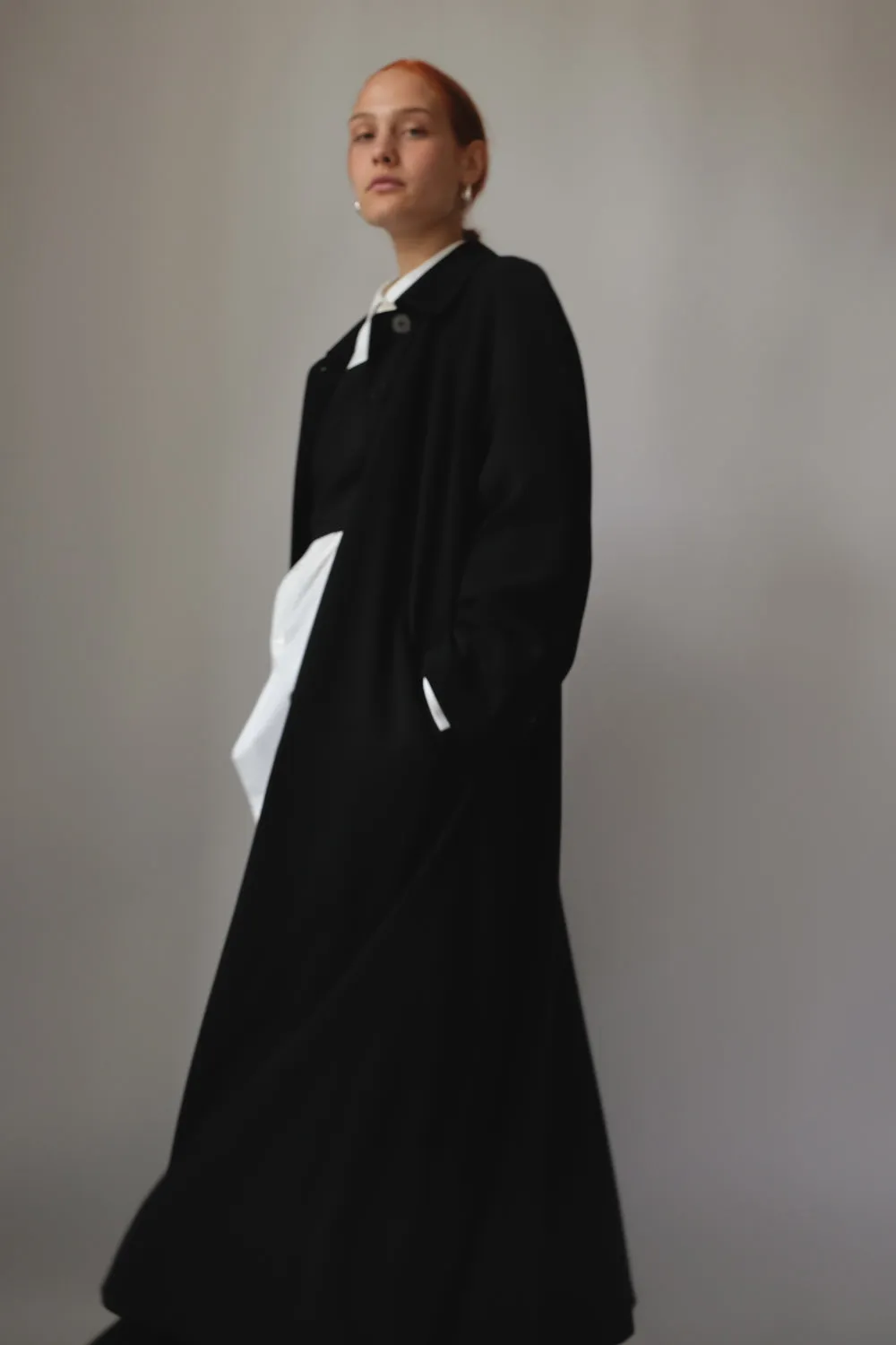 CLEAN BLACK LONG VINTAGE TRENCH COAT