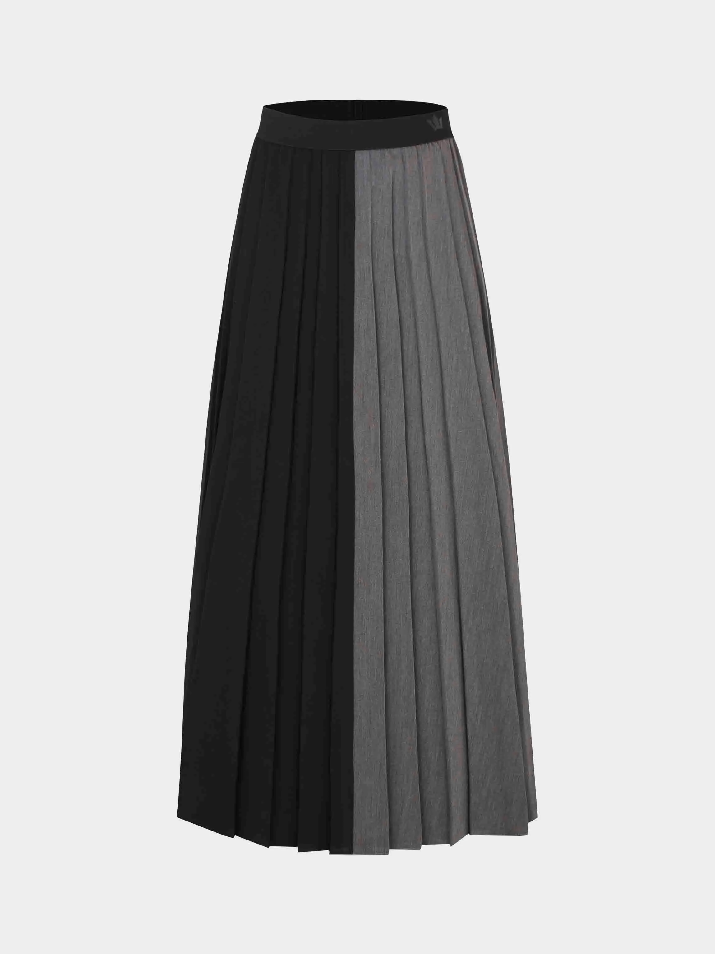 Color Block Pleated Skirt-Black/Grey