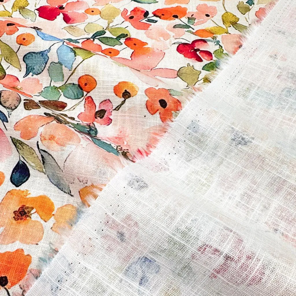 Colourful Multi Floral Linen Blend Fabric