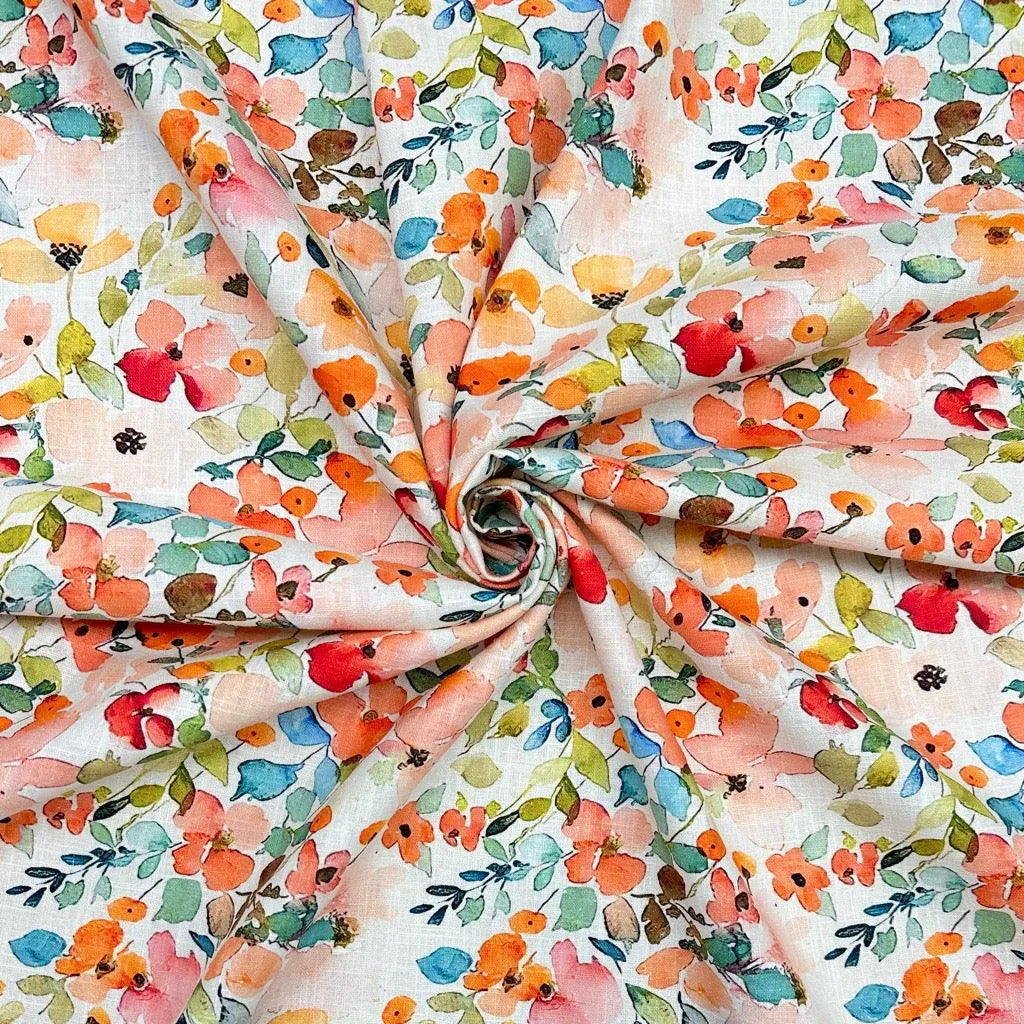 Colourful Multi Floral Linen Blend Fabric