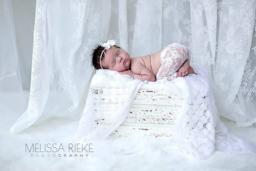 Cream White Lace Pants and Lace Bow Mohair Headband