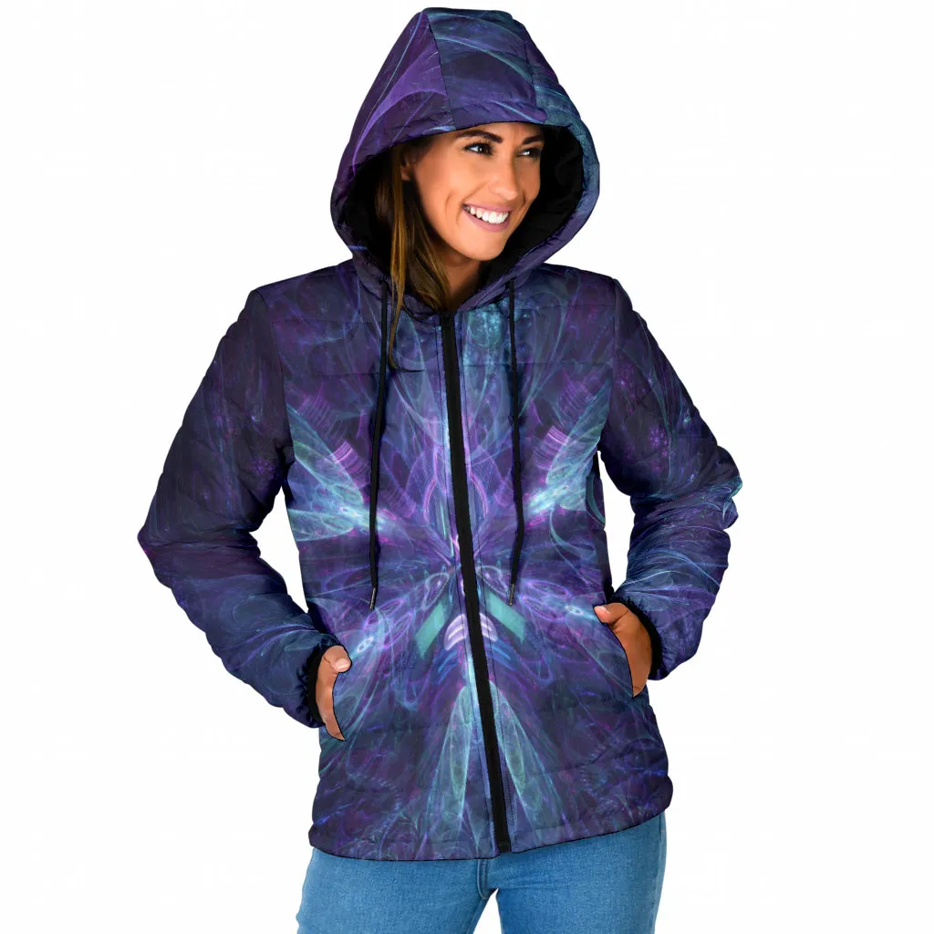 Electric Bloom Womens Padded Hooded Jacket | Cameron Gray