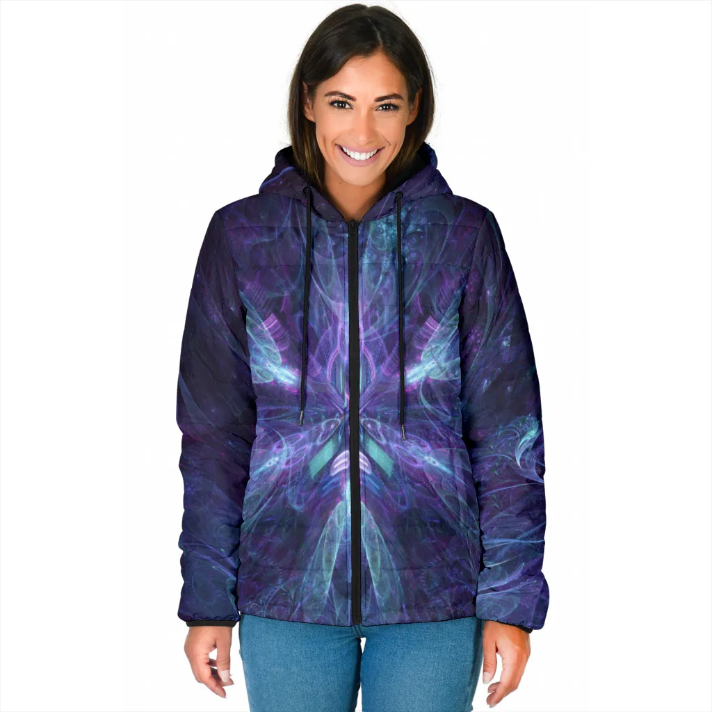 Electric Bloom Womens Padded Hooded Jacket | Cameron Gray