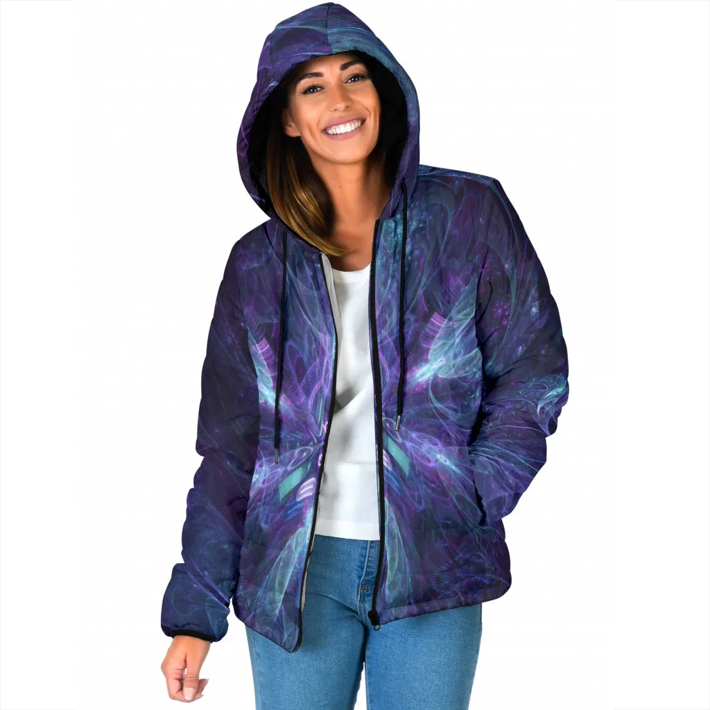 Electric Bloom Womens Padded Hooded Jacket | Cameron Gray