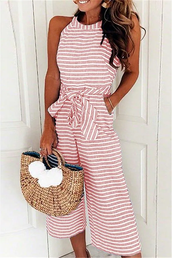 Elegant Sleeveless Striped Jumpsuit