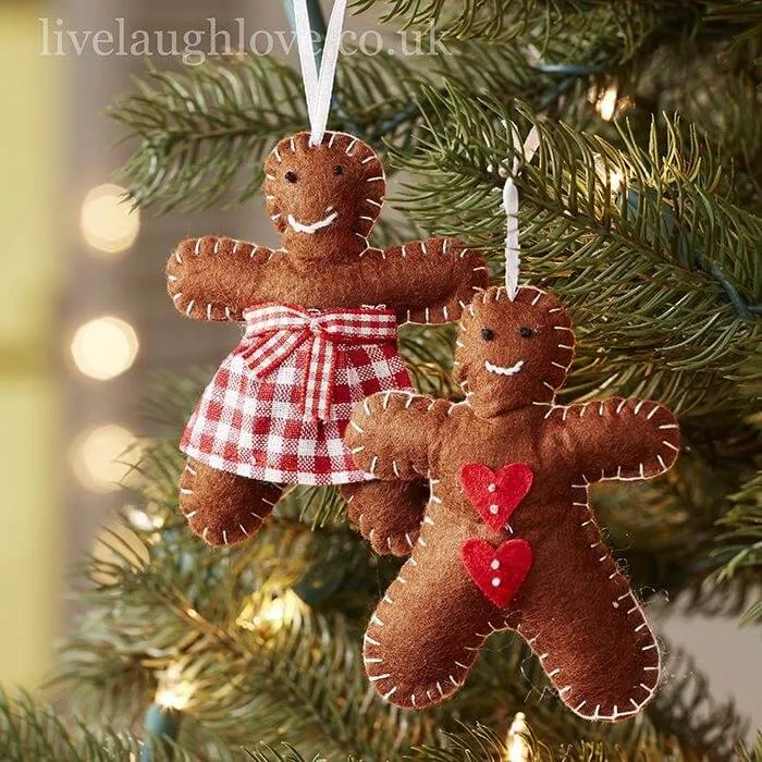 Festive Gingerbread Boy and Girl Hanging Decorations - PAIR