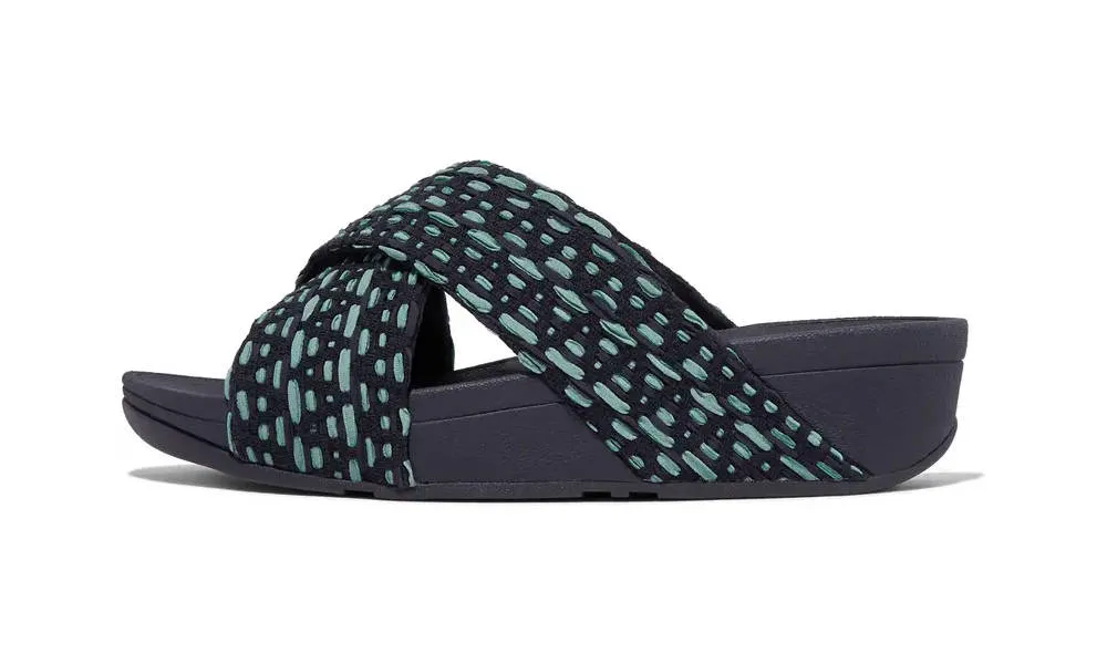 FitFlop Womens Lulu Geo Webbing Cross Slides Midnight Navy Mix