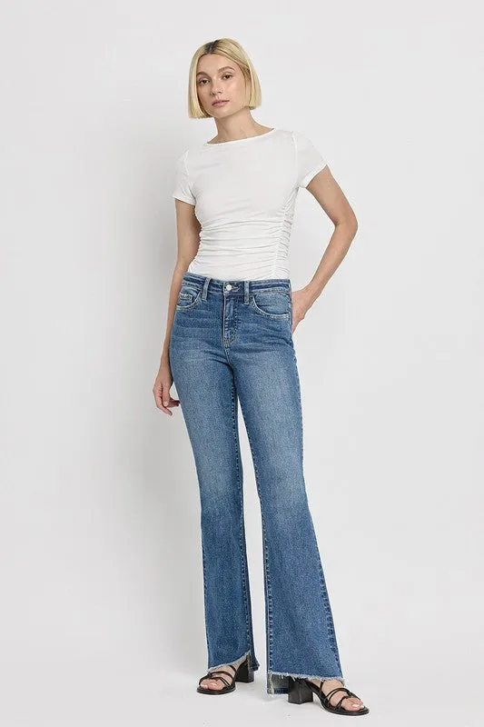 High Rise Slant Hem Flare Jeans *Online Only*