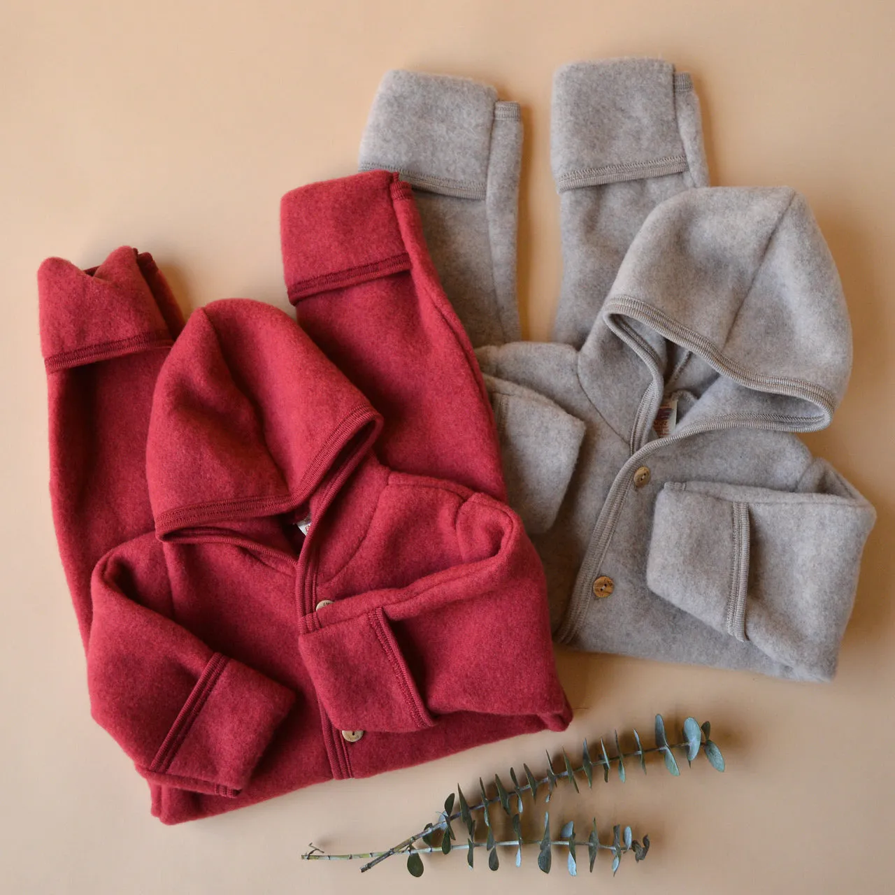 Hooded Baby Overall in Organic Wool Fleece - Sand (0-24m)