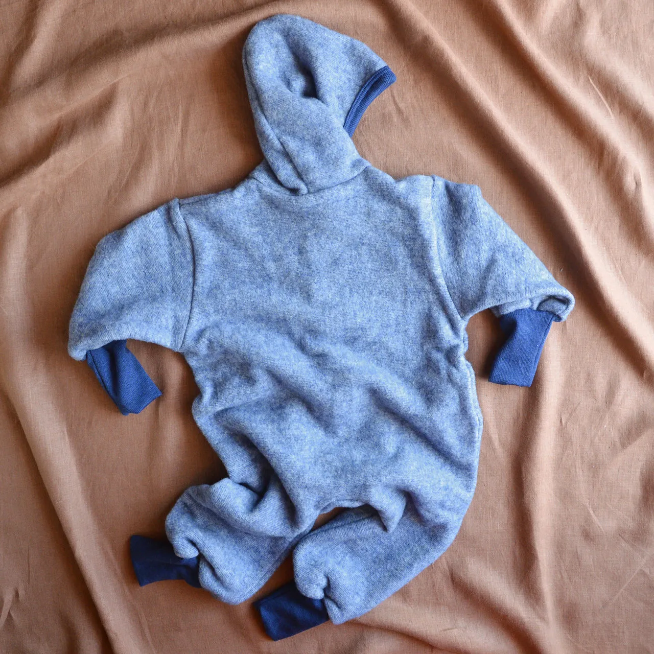 Hooded Overalls - Organic Wool/Cotton Fleece - Blue Melange (6m-3y)*Returning 2025