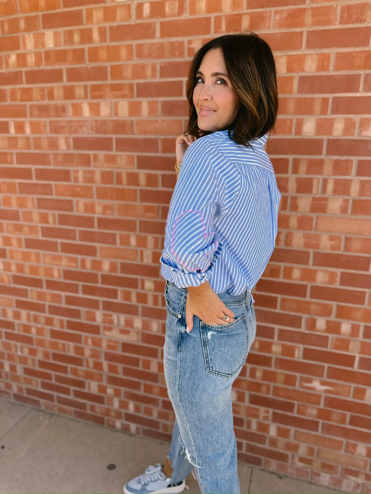 Kerri Rosenthal | Mia Stripe Shirt - Blue Stripe