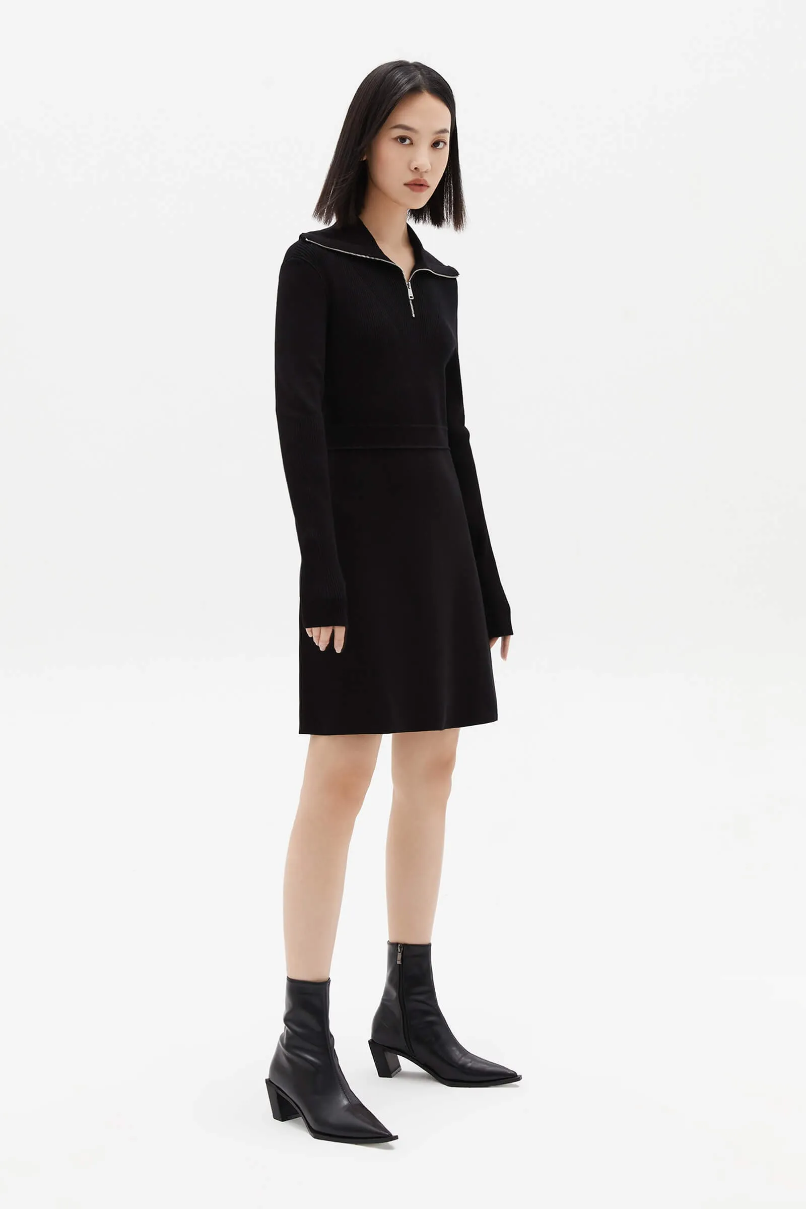 LILY Big Collar Knit Sweater Dress