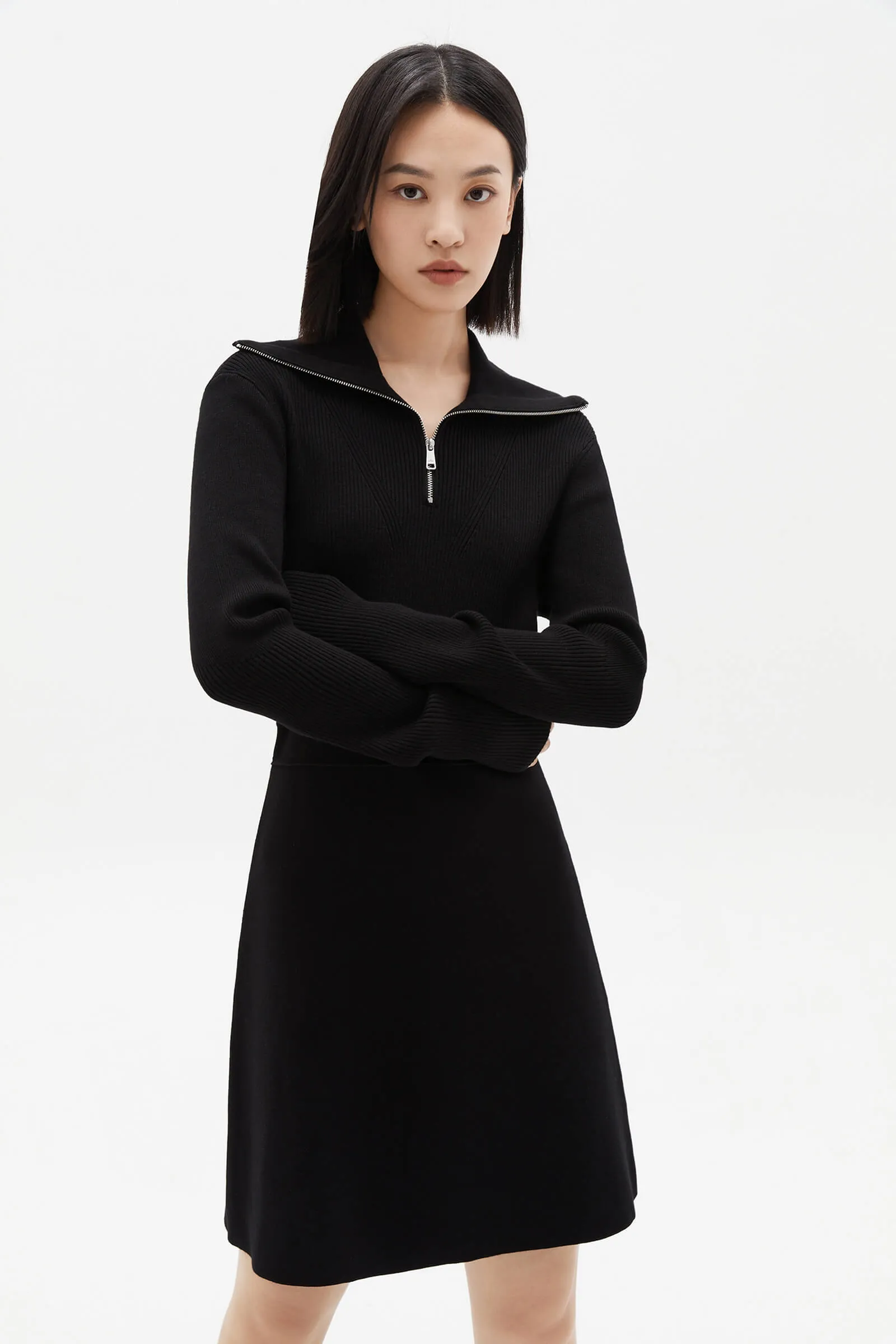 LILY Big Collar Knit Sweater Dress