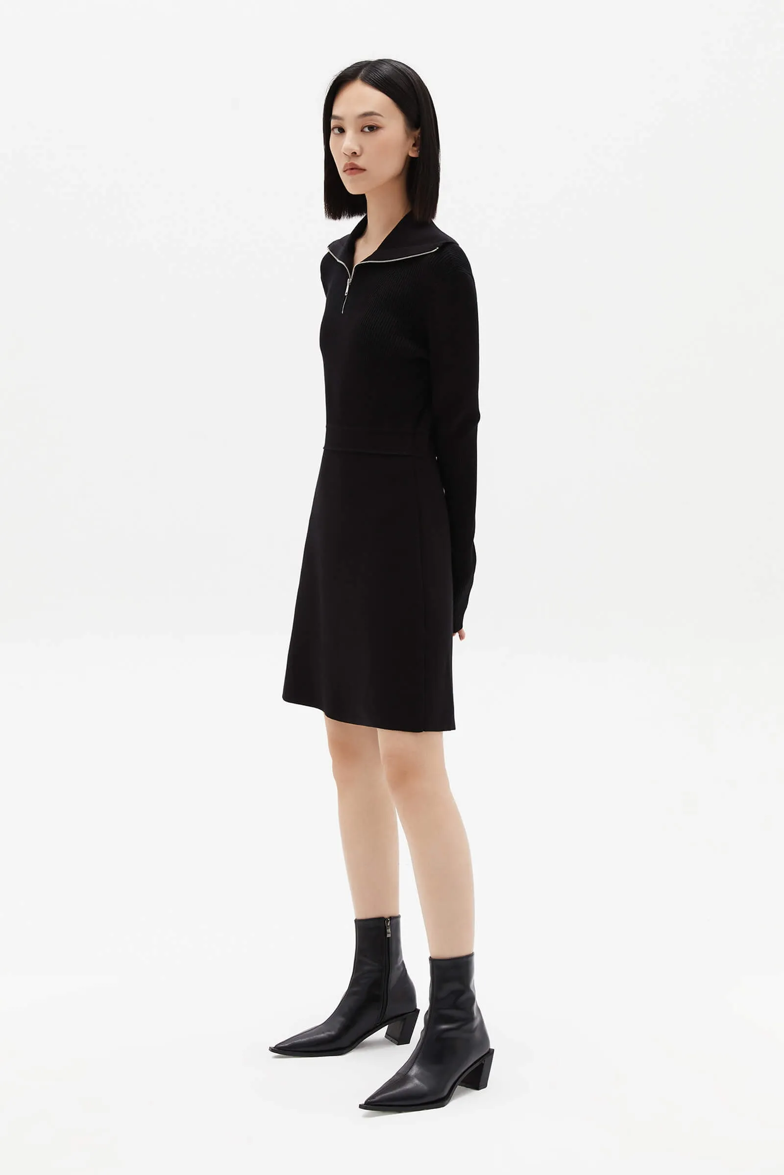 LILY Big Collar Knit Sweater Dress