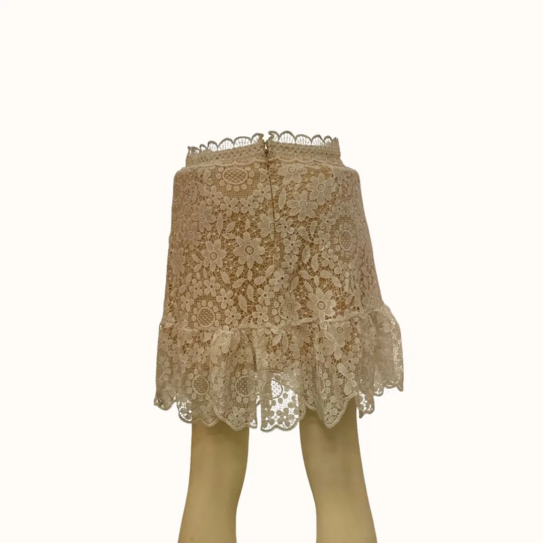 Lulus Always With Grace White Lace Ruffled Mini Skirt, Size Medium