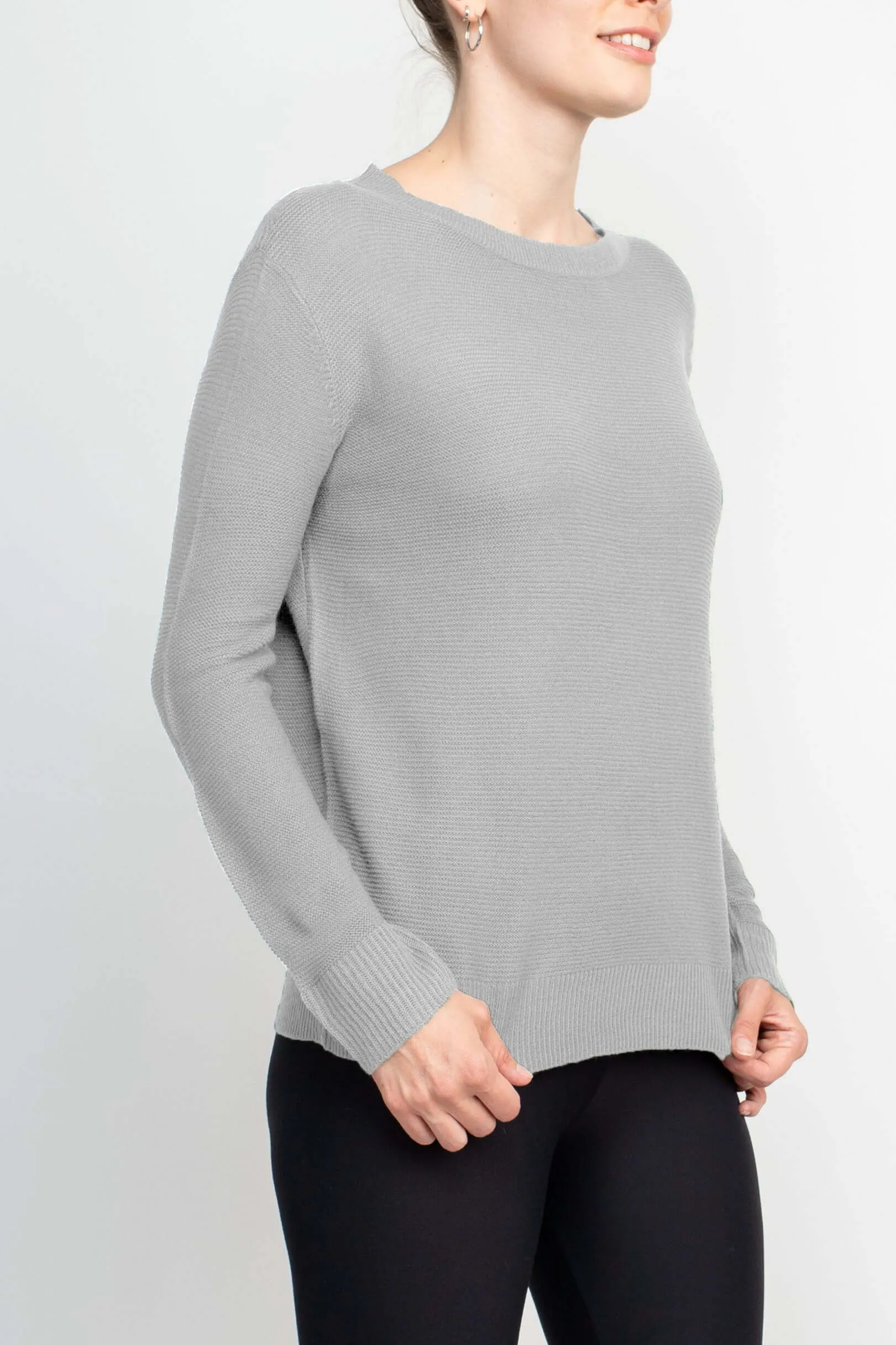 Melrose Chic Crew Neck Long Sleeve Knit Top