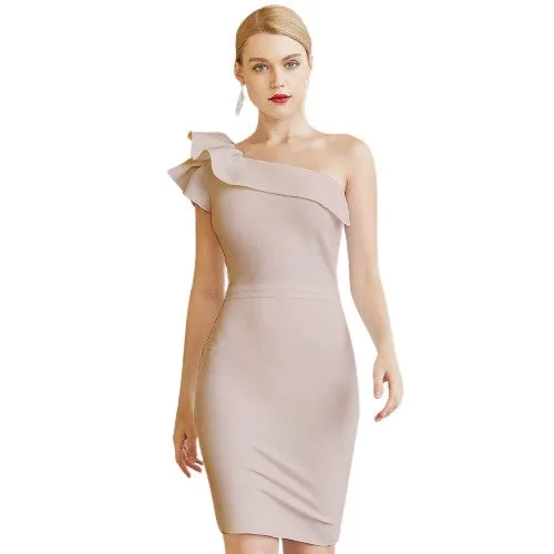 One Shoulder Sleeveless Ruffles Bodycon Bandage Dresses For Women