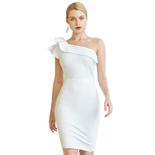 One Shoulder Sleeveless Ruffles Bodycon Bandage Dresses For Women