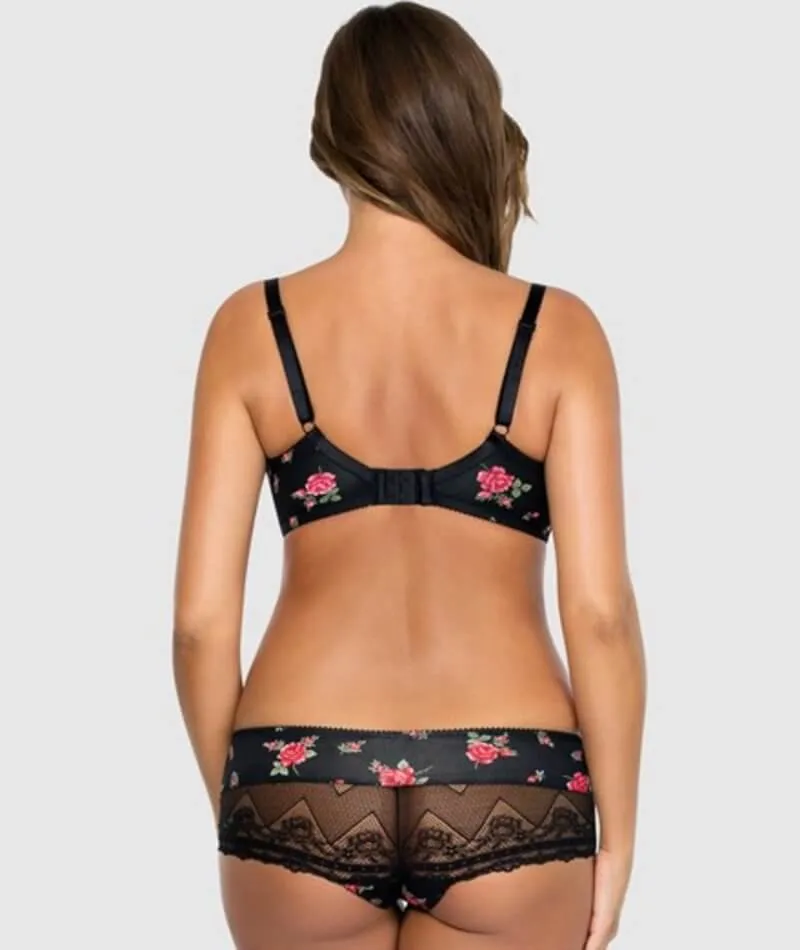 Parfait Casey Contour Plunge Bra - Black with Rose Print