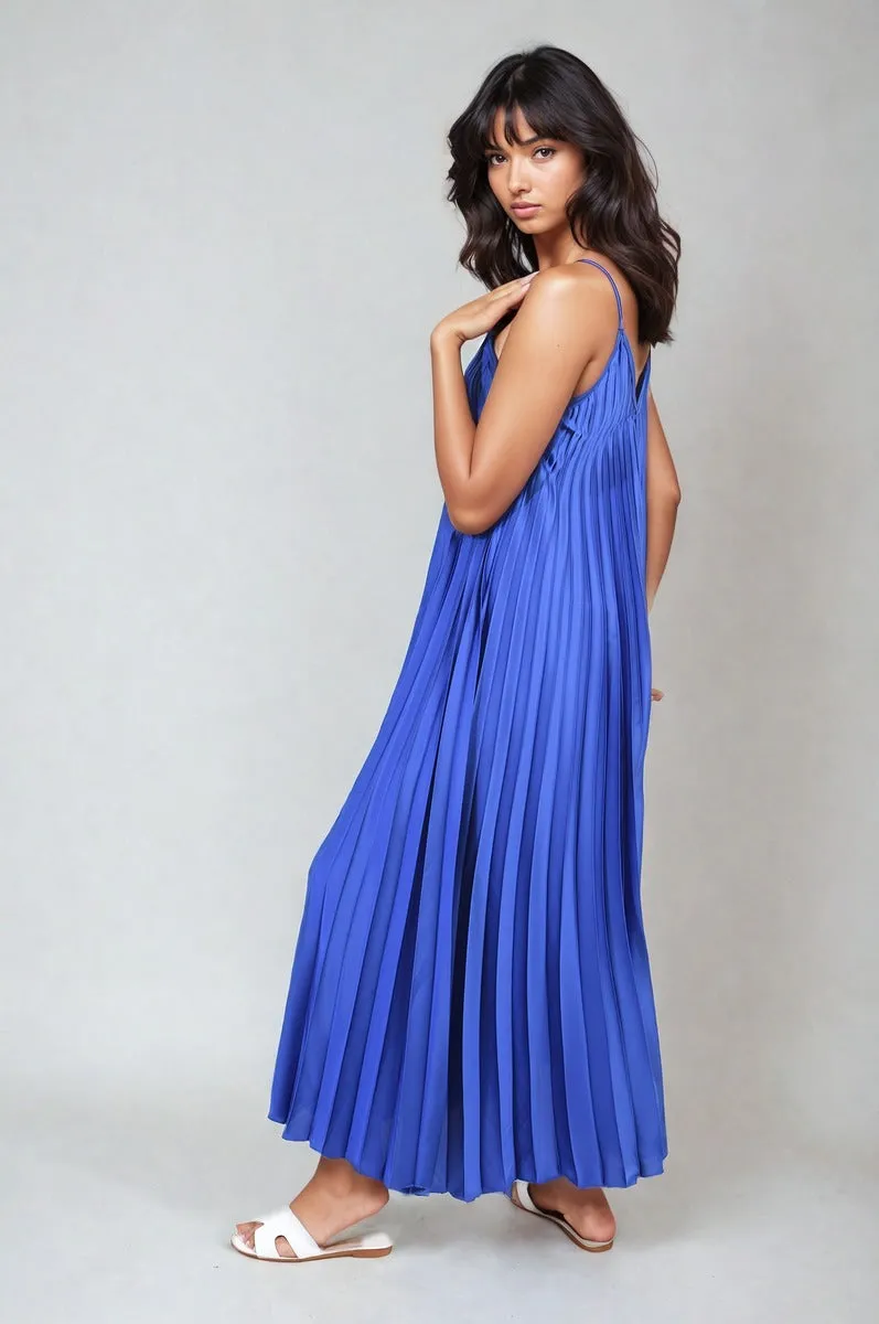 Pleated Strappy Maxi Dress