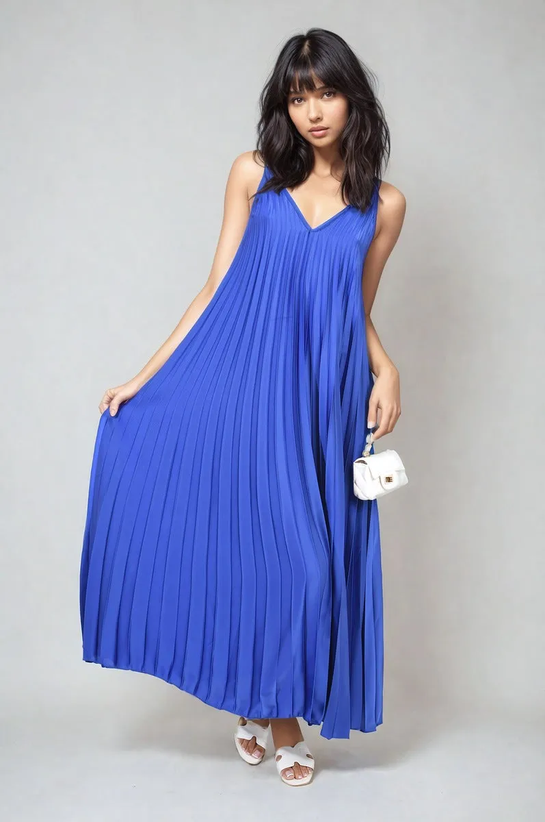 Pleated Strappy Maxi Dress