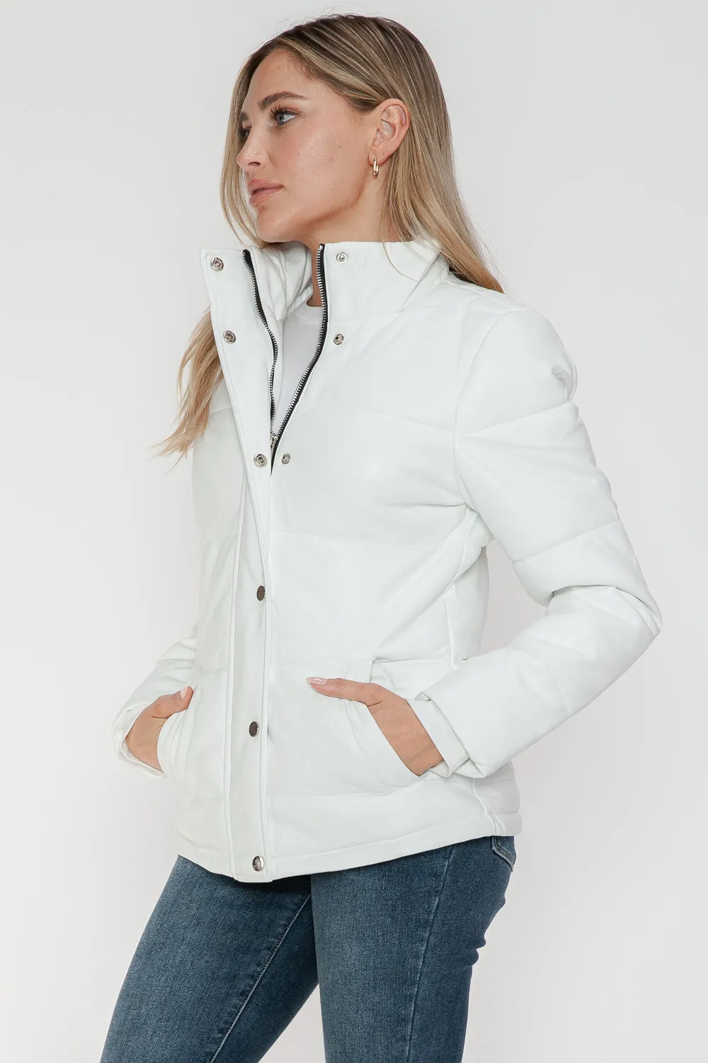 Pocketed Zip Up Turtleneck Puffer Jacket