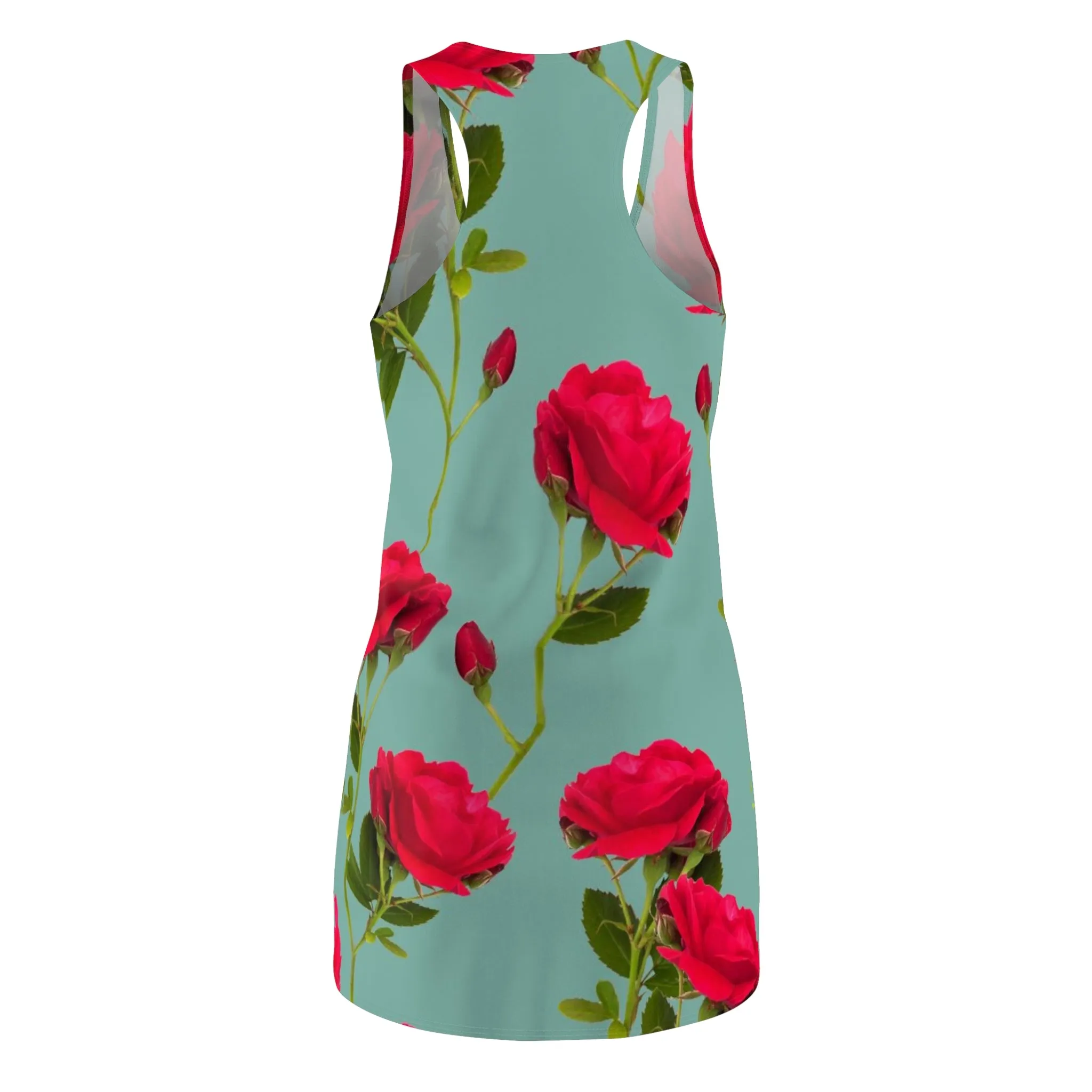 Red Flowers and blue - Inovax Women's Cut & Sew Racerback Dress