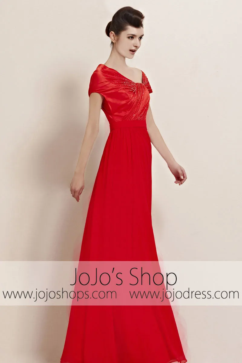 Red Slim Short Sleeves Stylish Runway Evening Cocktail Dress CX830088