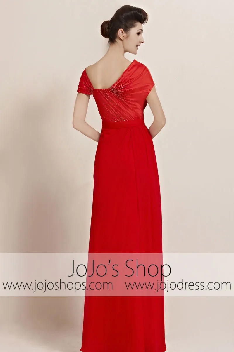 Red Slim Short Sleeves Stylish Runway Evening Cocktail Dress CX830088