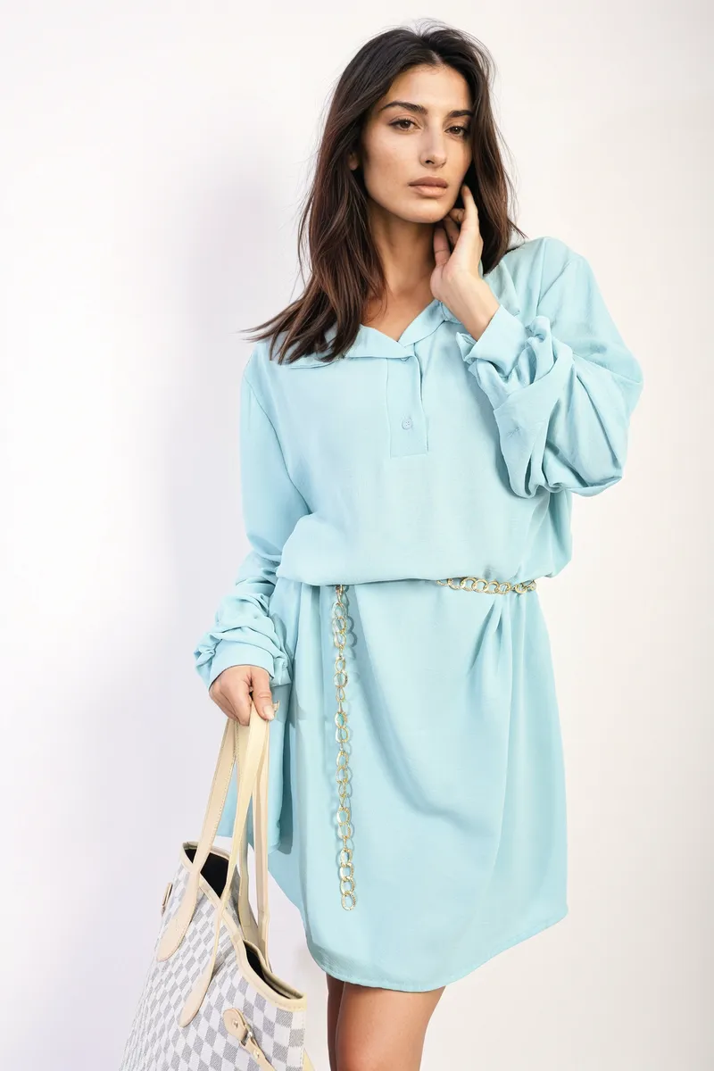 Ruffle Sleeve Pocket Button Front Blouse Dress