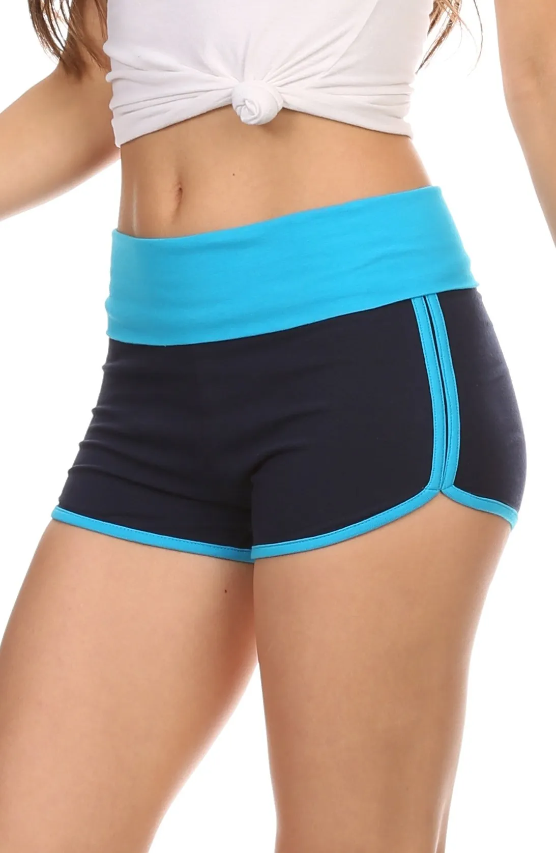 Sakkas Breauna Short Two Tone Fold-Over Waistband Active Dolphin Train Yoga Shorts