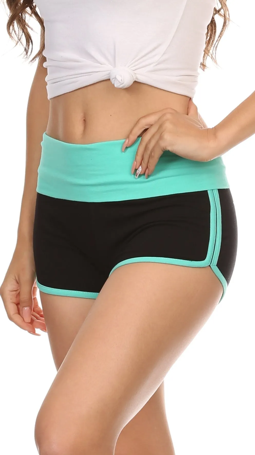 Sakkas Breauna Short Two Tone Fold-Over Waistband Active Dolphin Train Yoga Shorts