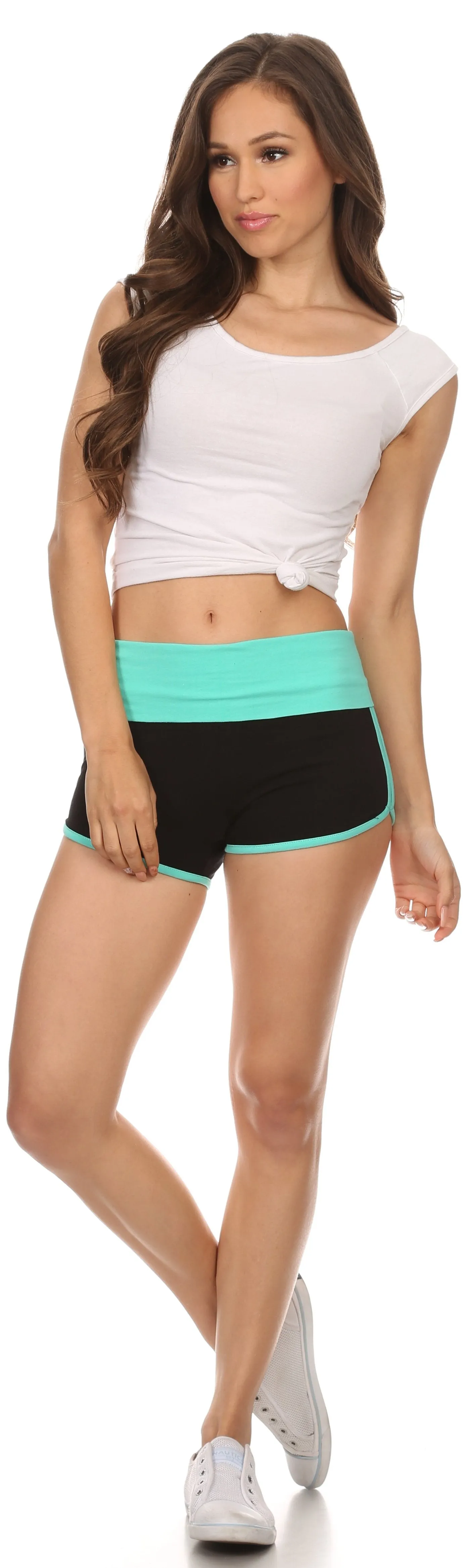 Sakkas Breauna Short Two Tone Fold-Over Waistband Active Dolphin Train Yoga Shorts