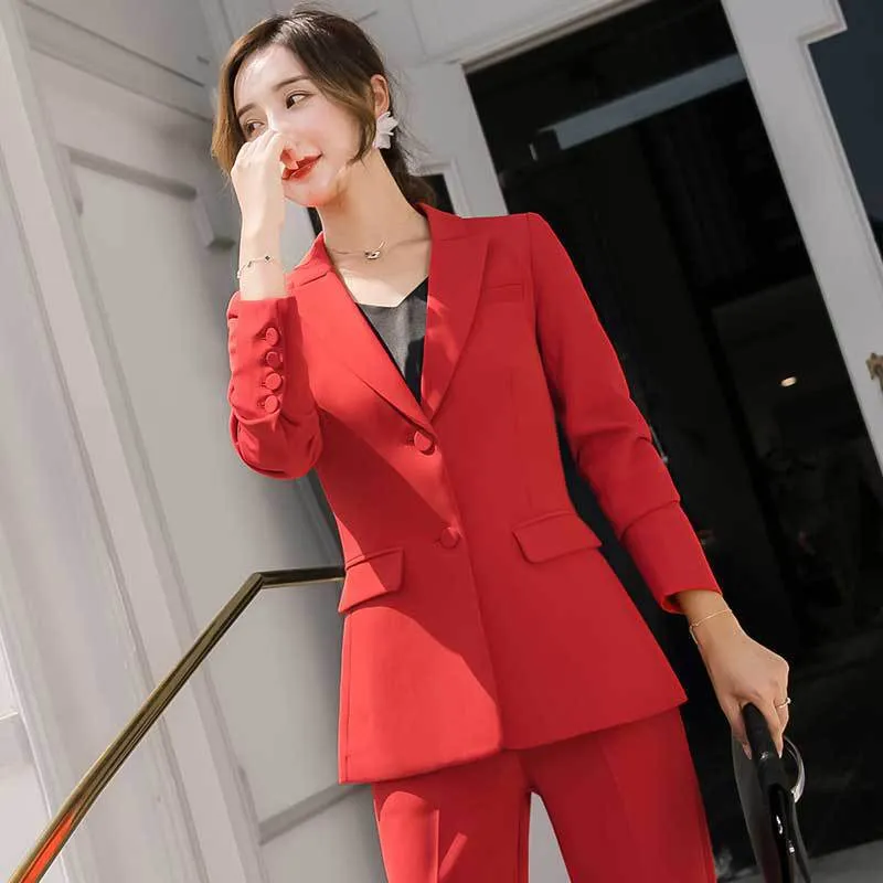 Solid Color Business Red Professional Suit Women